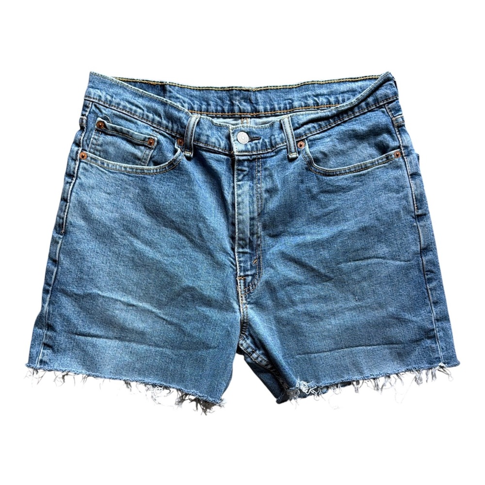 Levi's 550 Denim Shorts Mens 36 Blue‎ Relaxed Fit Cut Off Raw Hem Jorts